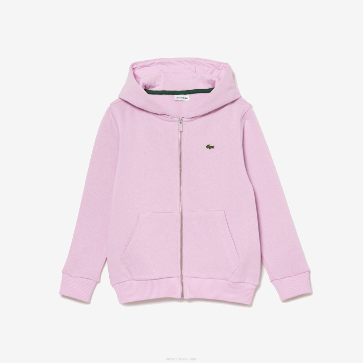 Lacoste Kangaroo Pocket Hooded Zip Sweatshirt 646T3252 Pink Z4H Kids
