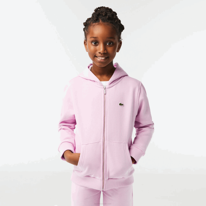 Lacoste Kangaroo Pocket Hooded Zip Sweatshirt 646T3252 Pink Z4H Kids