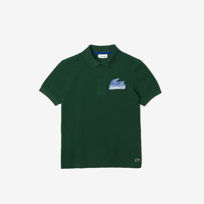 Lacoste Organic Cotton Contrast Print Polo 646T3034 Green 132 Kids