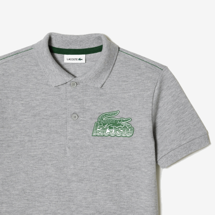 Lacoste Organic Cotton Contrast Print Polo 646T3035 Grey Chine CCA Kids