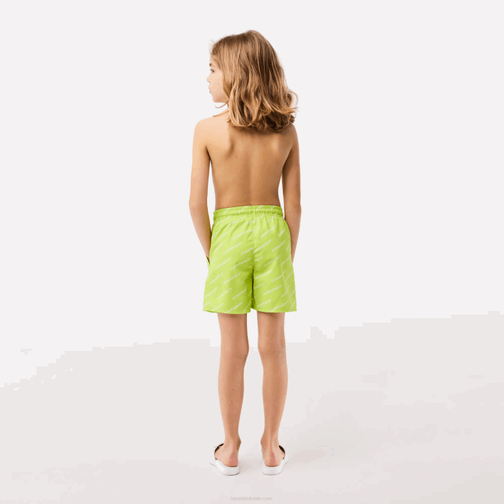 Lacoste Printed Recycled Polyester Swim Trunks 646T3109 Yellow White 9ZV Boys