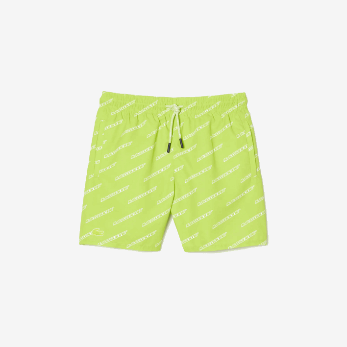 Lacoste Printed Recycled Polyester Swim Trunks 646T3109 Yellow White 9ZV Boys