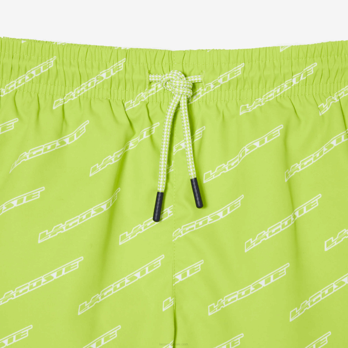 Lacoste Printed Recycled Polyester Swim Trunks 646T3109 Yellow White 9ZV Boys