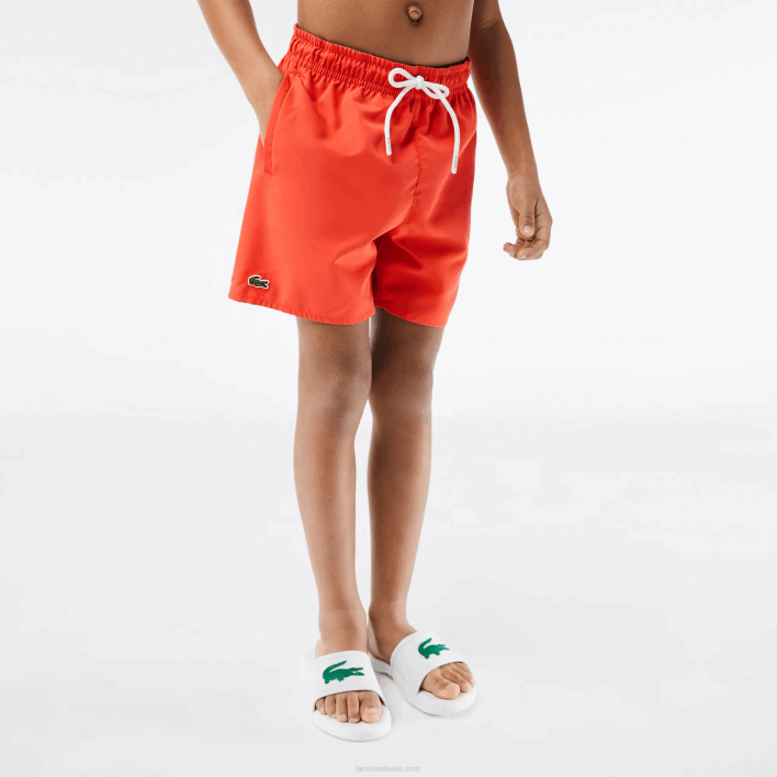 Lacoste Quick-Dry Solid Swim Shorts 646T3104 Orange Green WIG Boys