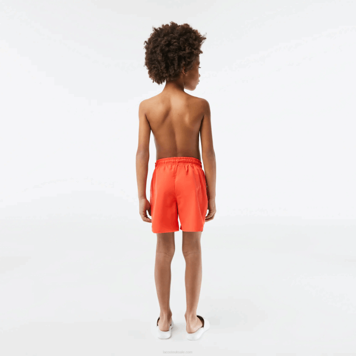 Lacoste Quick-Dry Solid Swim Shorts 646T3104 Orange Green WIG Boys