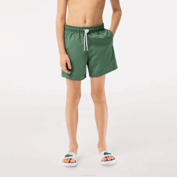 Lacoste Quick-Dry Solid Swim Shorts 646T3105 Khaki Green WIJ Boys