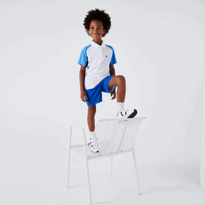 Lacoste SPORT Regular Fit Mesh Detail Tennis Polo 646T3168 White Navy Blue Purple 6HU Boys