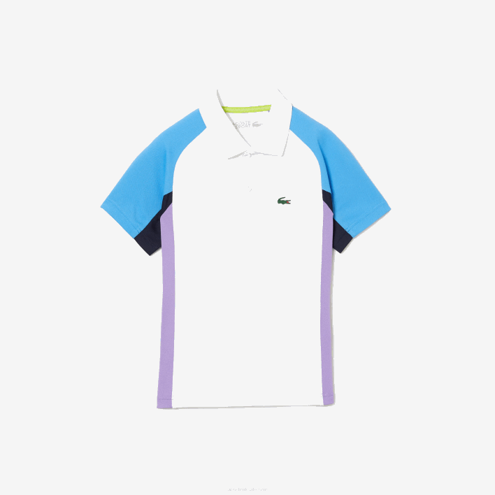 Lacoste SPORT Regular Fit Mesh Detail Tennis Polo 646T3168 White Navy Blue Purple 6HU Boys