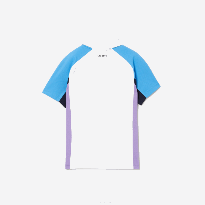 Lacoste SPORT Regular Fit Mesh Detail Tennis Polo 646T3168 White Navy Blue Purple 6HU Boys