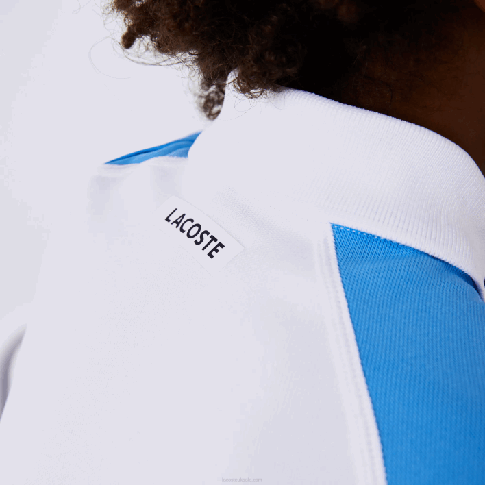 Lacoste SPORT Regular Fit Mesh Detail Tennis Polo 646T3168 White Navy Blue Purple 6HU Boys