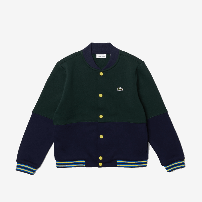 Lacoste Striped Organic Cotton Varsity Jacket 646T3247 Navy Blue Green 7QK Boys