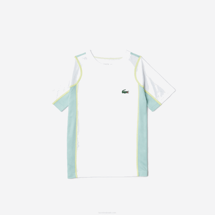 Lacoste Tennis Colorblock Pique T-Shirt 646T3008 White Light Green Yellow AWC Boys