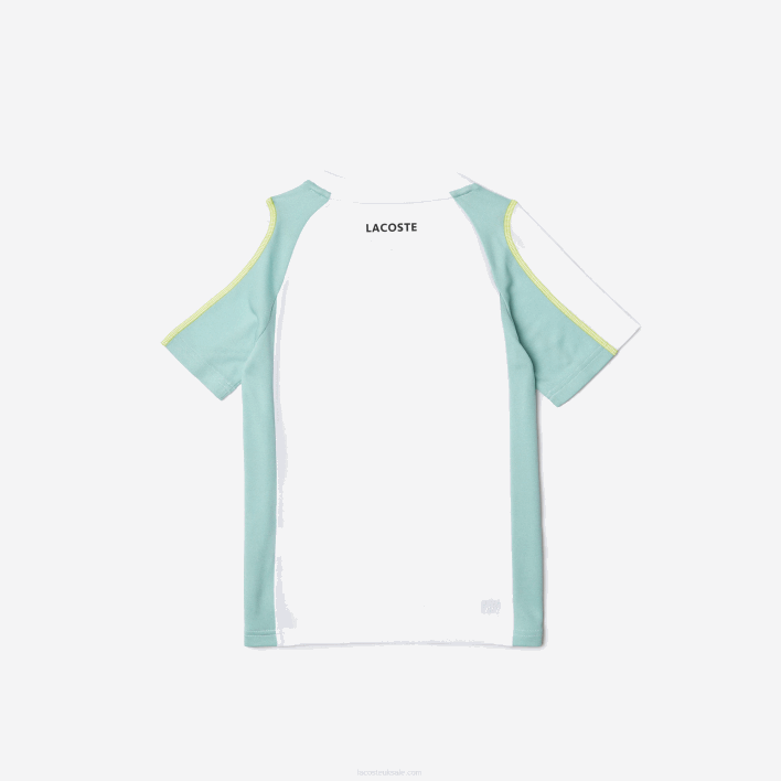 Lacoste Tennis Colorblock Pique T-Shirt 646T3008 White Light Green Yellow AWC Boys