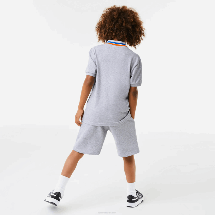 Lacoste Tricolor Collar Cotton Petit Pique Polo 646T2953 Grey Chine White W9D Boys