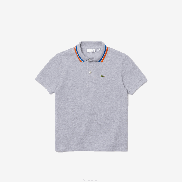 Lacoste Tricolor Collar Cotton Petit Pique Polo 646T2953 Grey Chine White W9D Boys