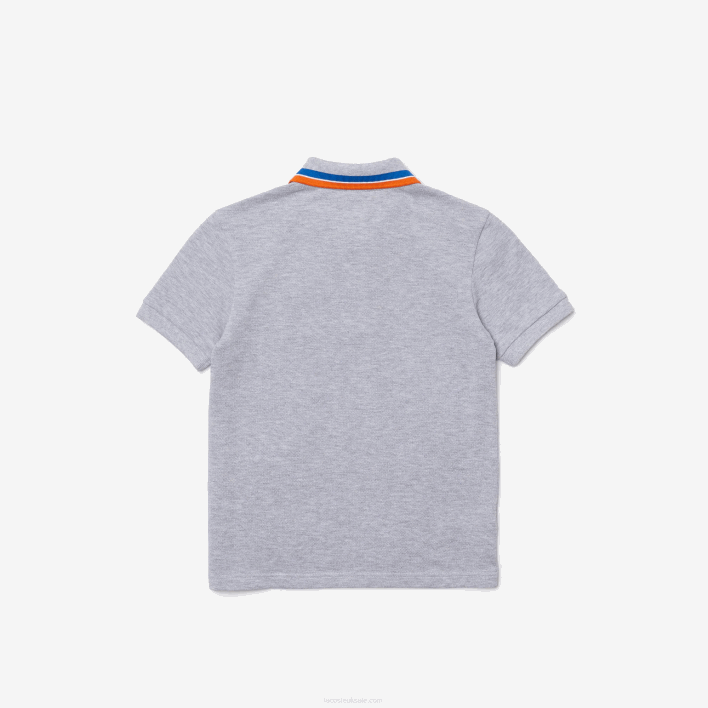 Lacoste Tricolor Collar Cotton Petit Pique Polo 646T2953 Grey Chine White W9D Boys