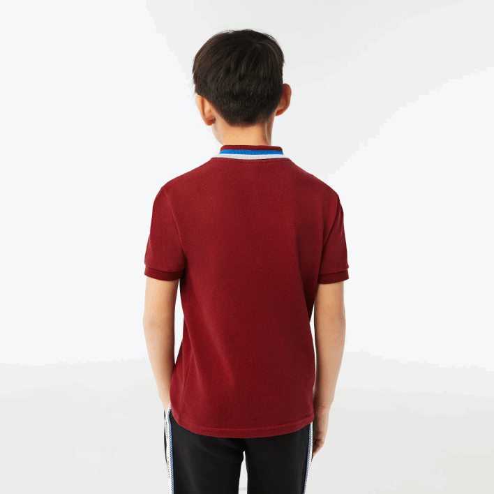 Lacoste Tricolor Collar Cotton Petit Pique Polo 646T2954 Bordeaux White X62 Boys