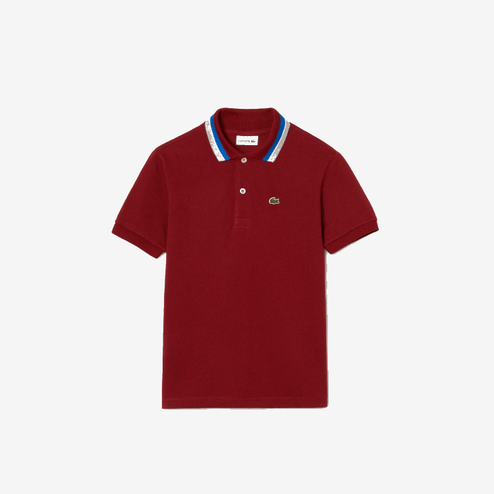 Lacoste Tricolor Collar Cotton Petit Pique Polo 646T2954 Bordeaux White X62 Boys