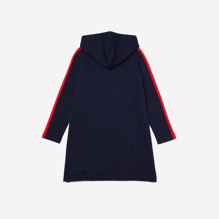 Lacoste Contrast Band Hooded Dress 646T3274 Navy Blue Red 7PE Girls