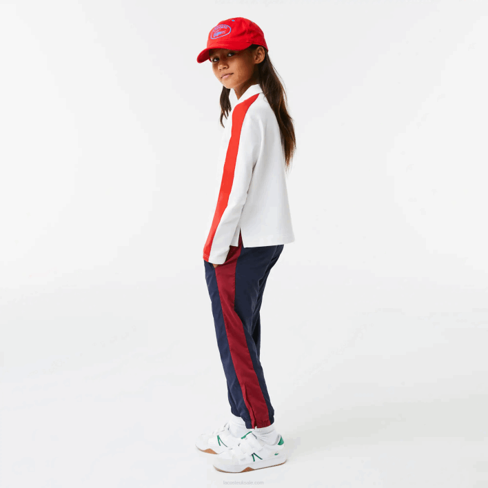 Lacoste Contrast Band Zip Polo 646T3144 White Red 7HU Girls
