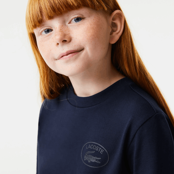 Lacoste Contrast Waist Cotton Jersey Dress 646T3270 Navy Blue 166 Girls