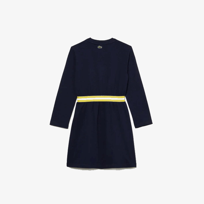Lacoste Contrast Waist Cotton Jersey Dress 646T3270 Navy Blue 166 Girls