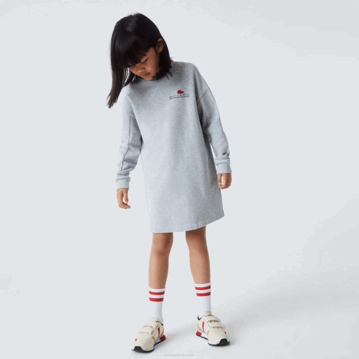 Lacoste Cotton Fleece Sweatshirt Dress 646T3271 Grey Chine CCA Girls