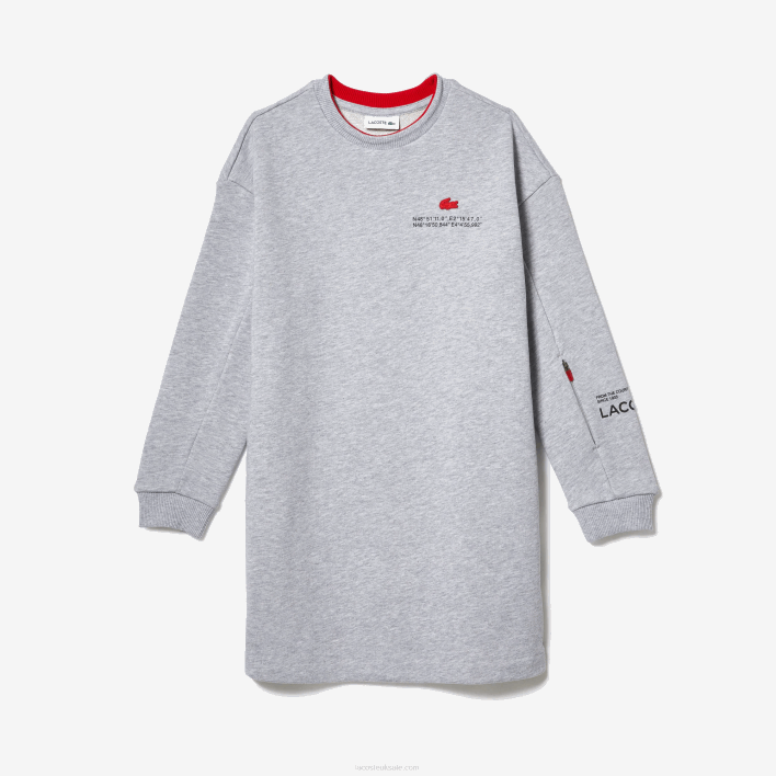 Lacoste Cotton Fleece Sweatshirt Dress 646T3271 Grey Chine CCA Girls