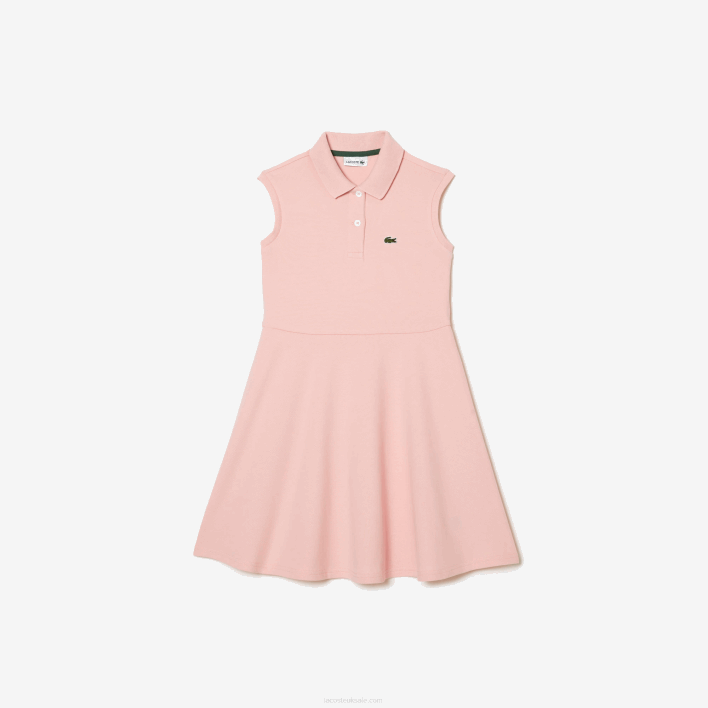 Lacoste Fit and Flare Stretch Pique Polo Dress 646T3077 Pink KF9 Girls