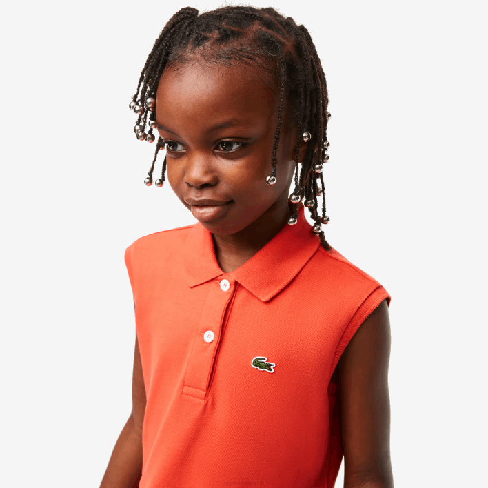 Lacoste Fit and Flare Stretch Pique Polo Dress 646T3078 Orange 02K Girls