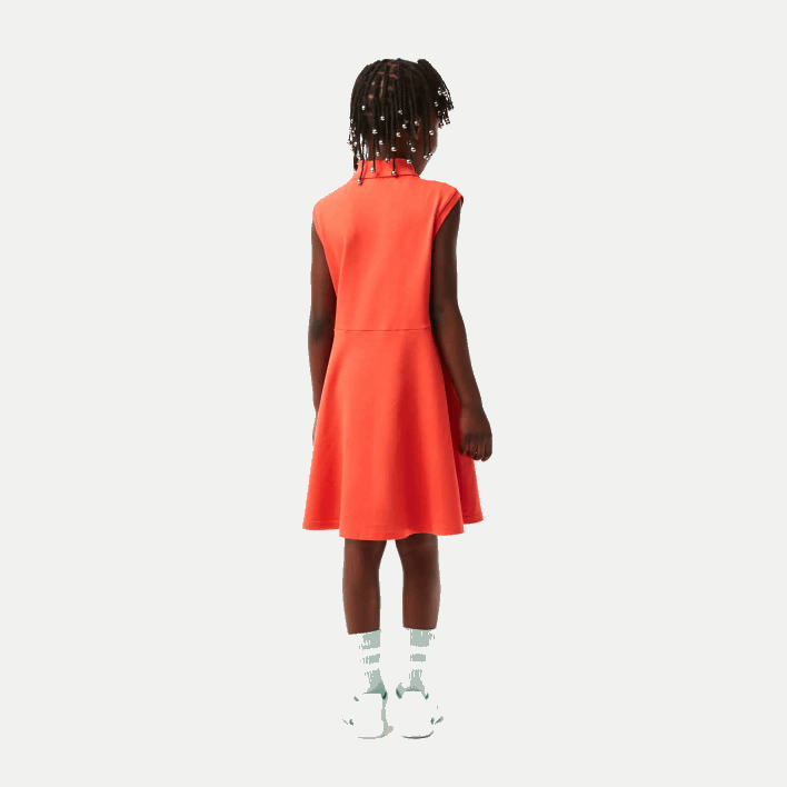 Lacoste Fit and Flare Stretch Pique Polo Dress 646T3078 Orange 02K Girls