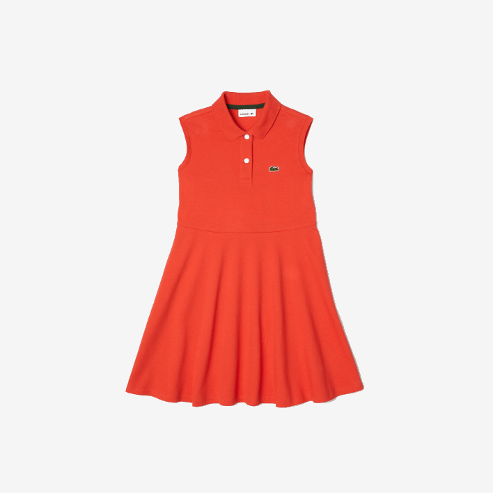 Lacoste Fit and Flare Stretch Pique Polo Dress 646T3078 Orange 02K Girls