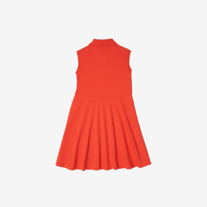 Lacoste Fit and Flare Stretch Pique Polo Dress 646T3078 Orange 02K Girls