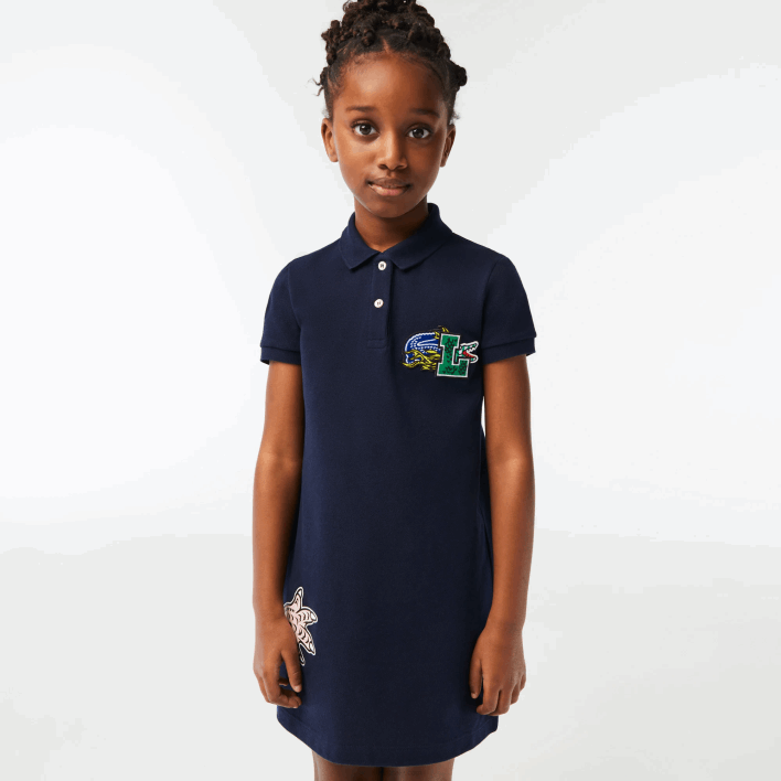 Lacoste Holiday Organic Cotton Polo Dress 646T3268 Navy Blue 166 Girls