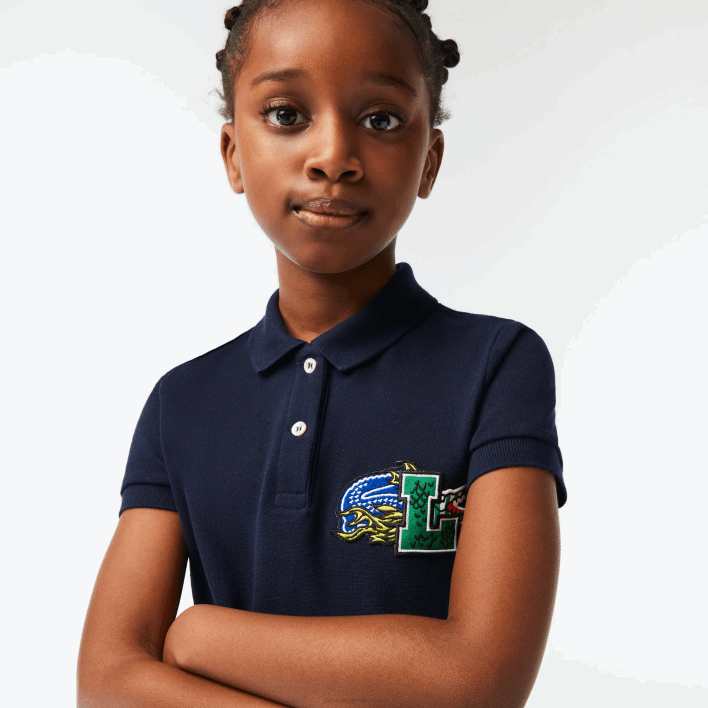 Lacoste Holiday Organic Cotton Polo Dress 646T3268 Navy Blue 166 Girls