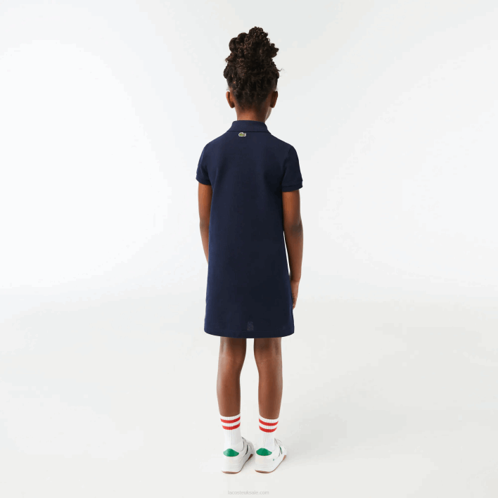 Lacoste Holiday Organic Cotton Polo Dress 646T3268 Navy Blue 166 Girls