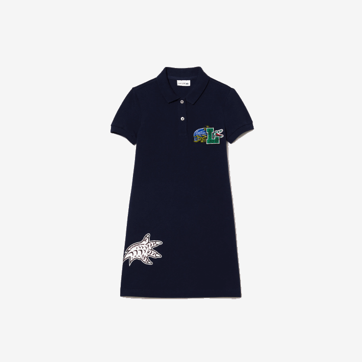 Lacoste Holiday Organic Cotton Polo Dress 646T3268 Navy Blue 166 Girls