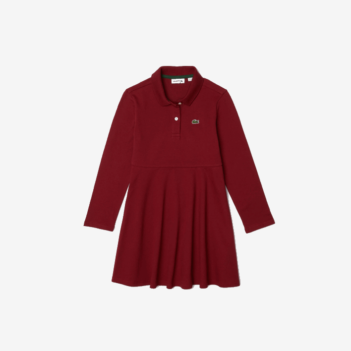 Lacoste Pique Polo Dress 646T3281 Bordeaux YPW Girls