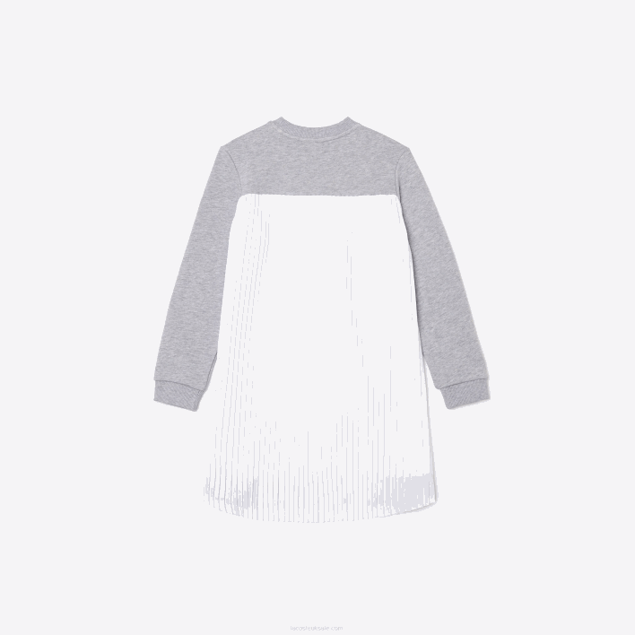 Lacoste Pleated Back Cotton Fleece Dress 646T3286 Grey Chine CCA Girls