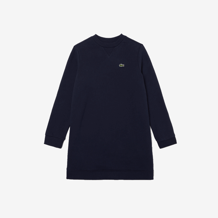Lacoste Pleated Back Cotton Fleece Dress 646T3287 Navy Blue 166 Girls