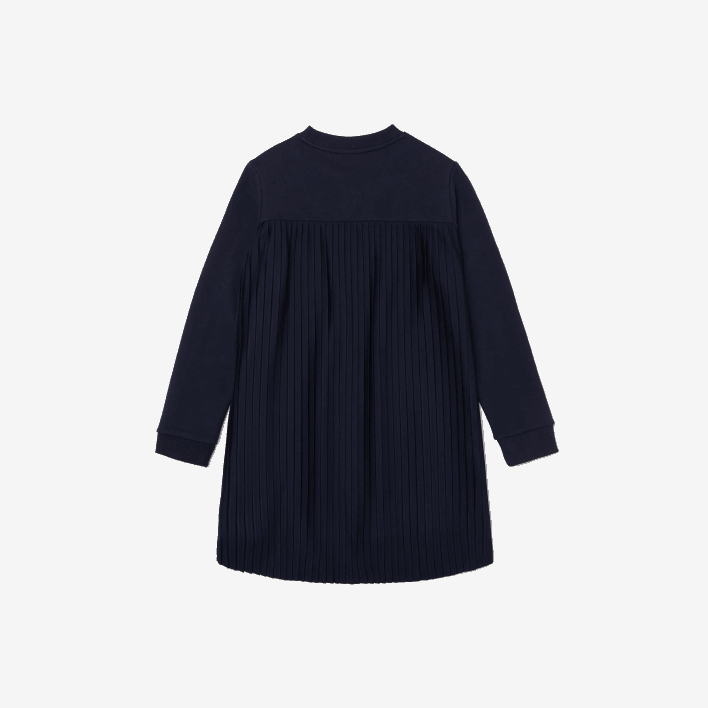 Lacoste Pleated Back Cotton Fleece Dress 646T3287 Navy Blue 166 Girls