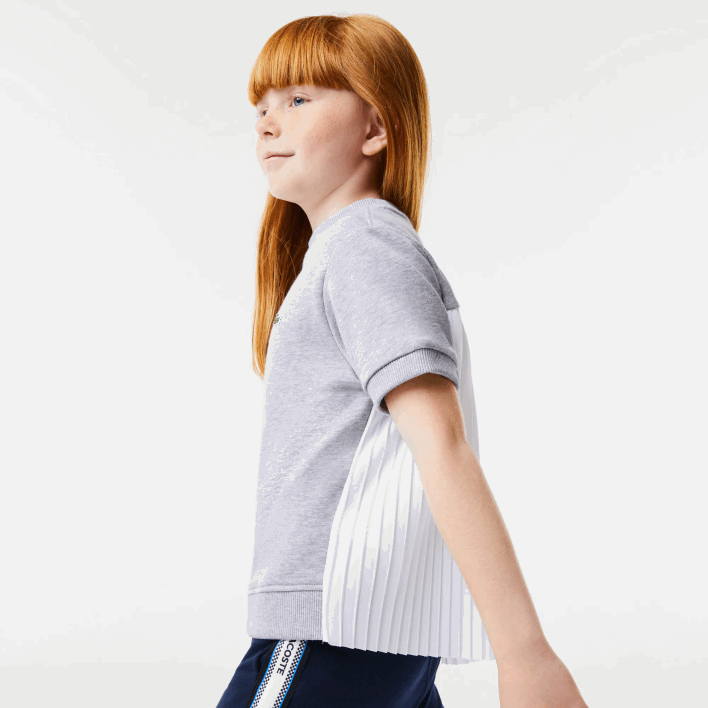 Lacoste Pleated Back Cotton Fleece T-Shirt 646T3156 Grey Chine CCA Girls