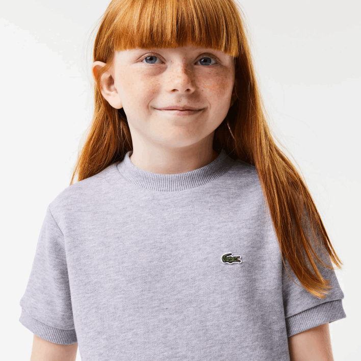Lacoste Pleated Back Cotton Fleece T-Shirt 646T3156 Grey Chine CCA Girls