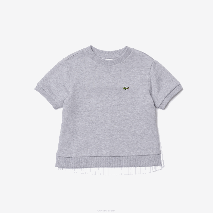 Lacoste Pleated Back Cotton Fleece T-Shirt 646T3156 Grey Chine CCA Girls