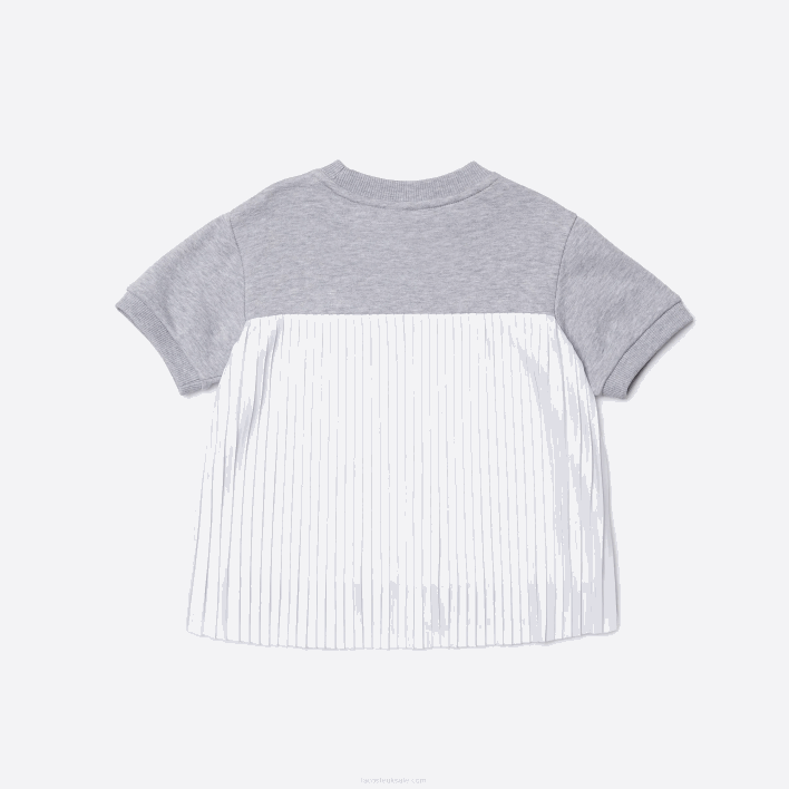 Lacoste Pleated Back Cotton Fleece T-Shirt 646T3156 Grey Chine CCA Girls