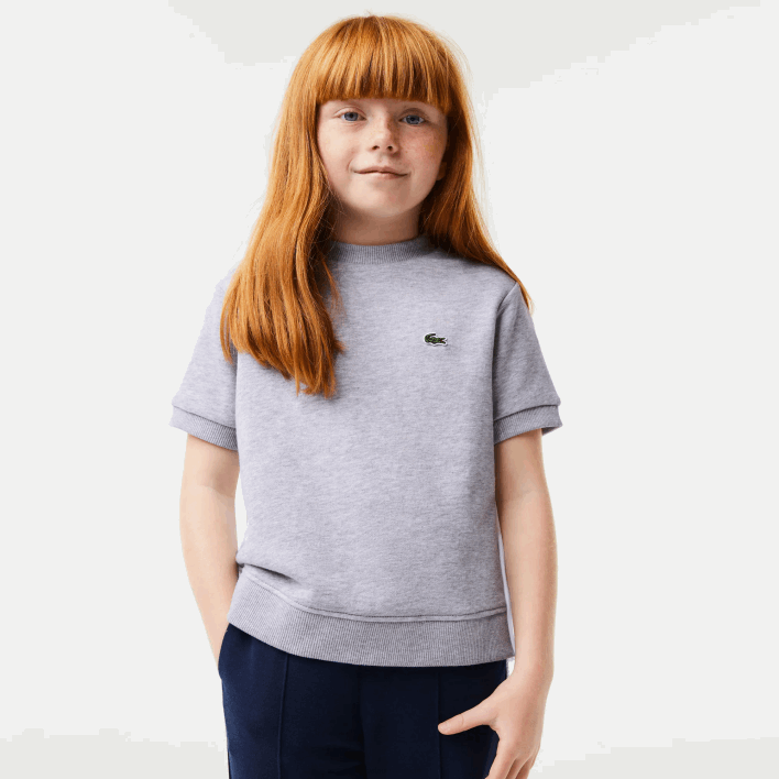 Lacoste Pleated Back Cotton Fleece T-Shirt 646T3156 Grey Chine CCA Girls