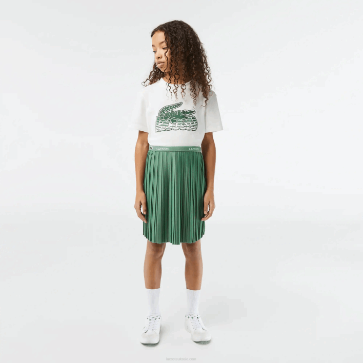 Lacoste Pleated Jersey Skirt 646T3090 Khaki Green KX5 Girls