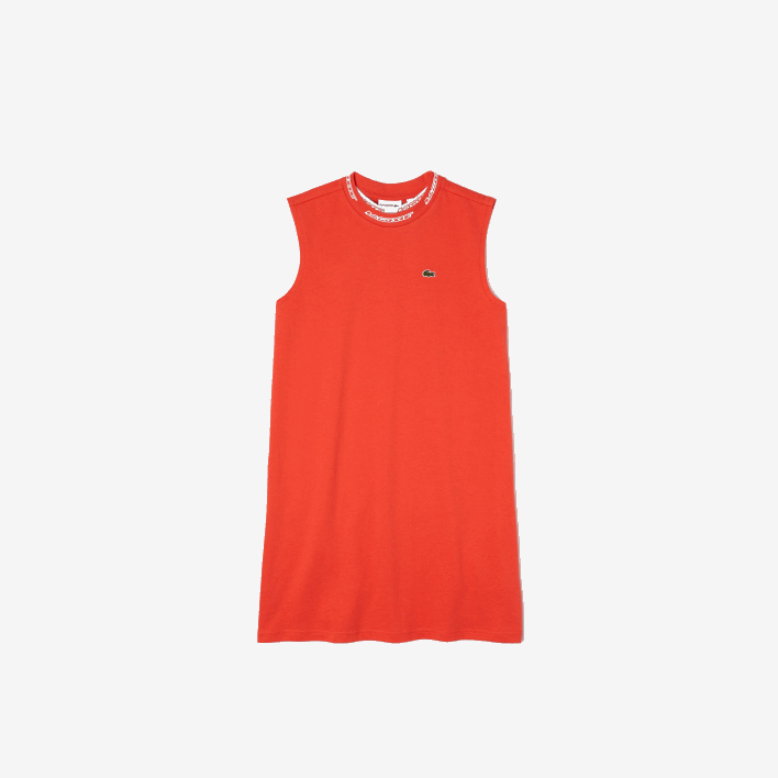 Lacoste Round Neck Cotton Jersey Logo T-Shirt Dress 646T3085 Orange 02K Girls