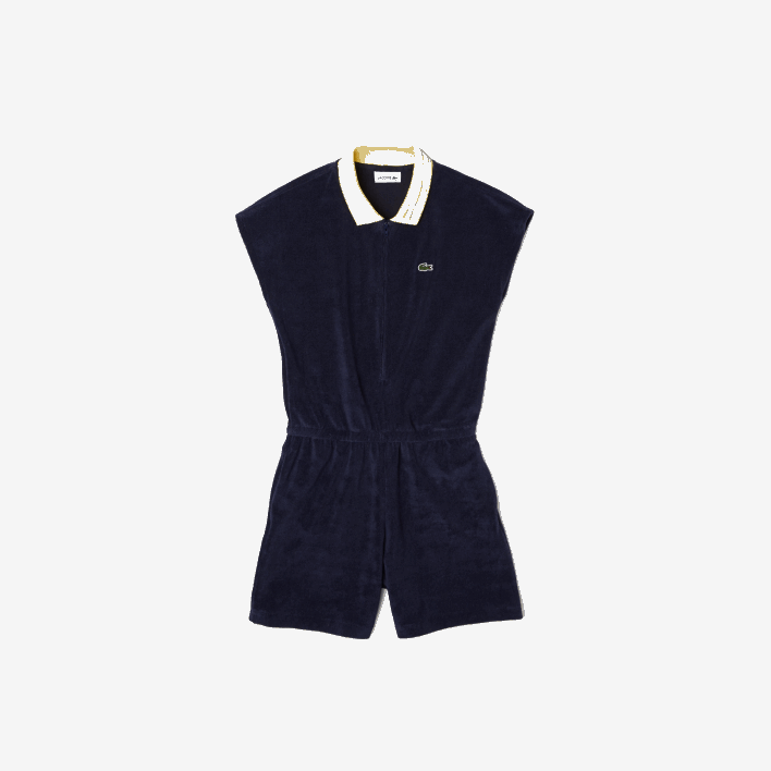 Lacoste Terrycloth Cotton Playsuit 646T3307 Navy Blue Yellow White GSW Girls