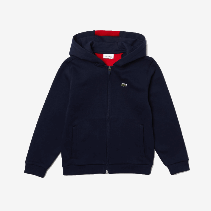 Lacoste Branded Zippered Fleece Jacket 646T3253 Navy Blue Red K1H Boys